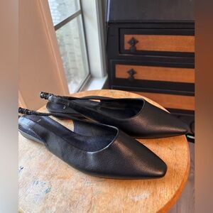 H by Halston Black Leather Slingback Heeled Flats Size 9